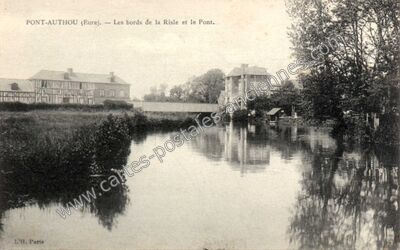 Carte postale ancienne Les bords de la Risle et le Pont — Pont-Authou (Eure)