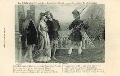 Carte postale ancienne Les Deux-Amants - Légende du temps de Charlemagne — Pont-Saint-Pierre (Eure)