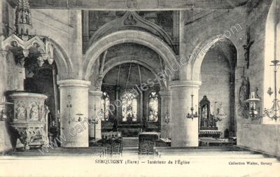 Carte postale ancienne Intérieur de l'Église — Serquigny (Eure)