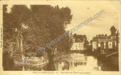 Carte postale ancienne Les Bords de l'Eure vus en amont — Pacy-sur-Eure (Eure)