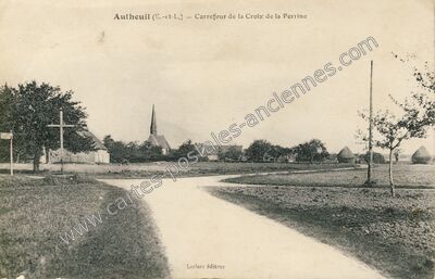 Carte postale ancienne Carrefour de la Croix de la Perrine — Autheuil (Eure-et-Loir)