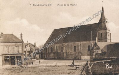 Carte postale ancienne Place de la Mairie — Bailleau-le-Pin (Eure-et-Loir)
