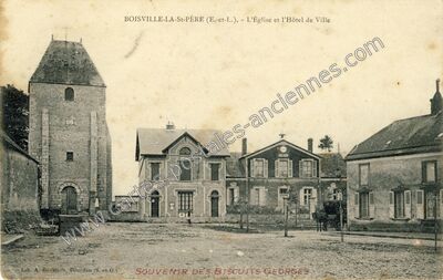 Carte postale ancienne L'Église et l'Hôtel de Ville — Boisville-la-Saint-Père (Eure-et-Loir)