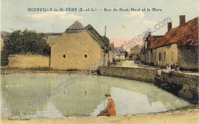 Carte postale ancienne Rue du Bout-Neuf et la Mare — Boisville-la-Saint-Père (Eure-et-Loir)