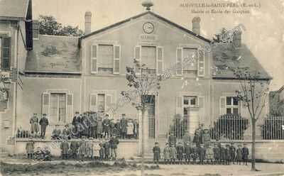 Carte postale ancienne Mairie et Ecole des Garçons — Boisville-la-Saint-Père (Eure-et-Loir)