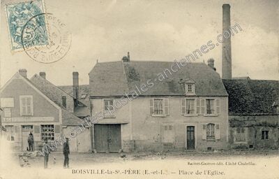 Carte postale ancienne Place de l'Eglise — Boisville-la-Saint-Père (Eure-et-Loir)