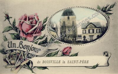 Carte postale ancienne Un Bonjour — Boisville-la-Saint-Père (Eure-et-Loir)