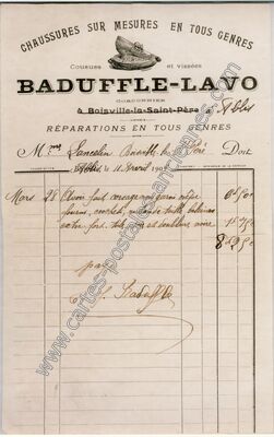 Carte postale ancienne CHAUSSURES SUR MESURES EN TOUS GENRES — Boisville-la-Saint-Père (Eure-et-Loir)
