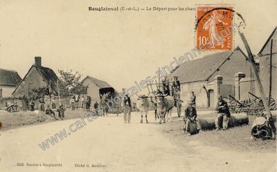 Carte postale ancienne Le Départ pour les champs — Bouglainval (Eure-et-Loir)