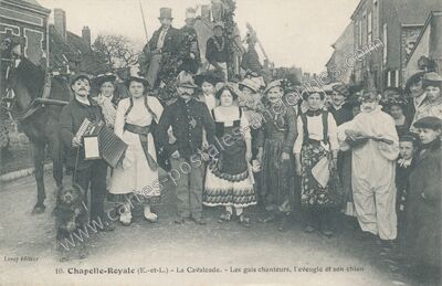 Carte postale ancienne La Cavalcade. - Les gais chanteurs, l'aveugle et son chien — Chapelle-Royale (Eure-et-Loir)