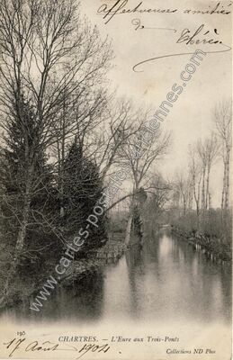 Carte postale ancienne L'Eure aux Trois-Ponts — Chartres (Eure-et-Loir)