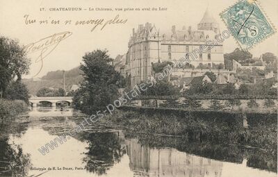 Carte postale ancienne Le Château, vue prise en aval du Loir — Châteaudun (Eure-et-Loir)