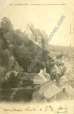 Carte postale ancienne Le Château, vu de la Descente du Mail — Châteaudun (Eure-et-Loir)