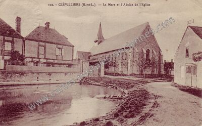 Carte postale ancienne La Mare et l'Abside de l'Eglise — Clévilliers (Eure-et-Loir)