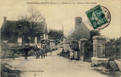Carte postale ancienne Entrée du Pays - Route de Morvillettes — Fontaine-les-Ribouts (Eure-et-Loir)
