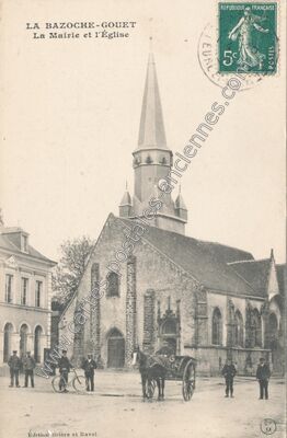 Carte postale ancienne La Mairie et l'Église — La Bazoche-Gouet (Eure-et-Loir)