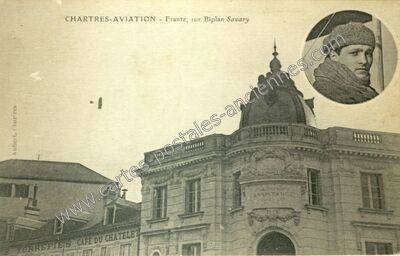 Carte postale ancienne Aviation - Frantz, sur Biplan Savary — Chartres (Eure-et-Loir)