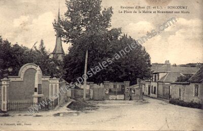 Carte postale ancienne La Place de la Mairie et Monument aux Morts — Boncourt (Eure-et-Loir)