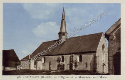 Carte postale ancienne L'Eglise et le Monument aux Morts — Challet (Eure-et-Loir)