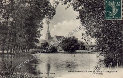 Carte postale ancienne Vue générale et l'Etang — Champrond-en-Gâtine (Eure-et-Loir)