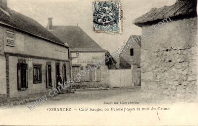 Carte postale ancienne Café Sauget où Brièze passa la nuit du Crime — Corancez (Eure-et-Loir)