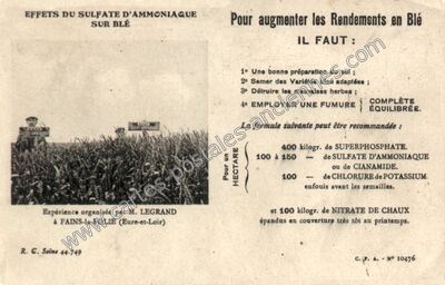 Carte postale ancienne Effets du sulfate d'ammoniaque sur blé — Fains-la-Folie (Eure-et-Loir)