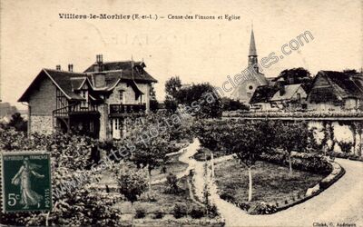 Carte postale ancienne Cense des Pinsons et Eglise — Villiers-le-Morhier (Eure-et-Loir)
