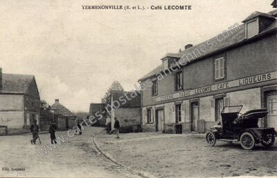 Carte postale ancienne Café Lecomte — Yermenonville (Eure-et-Loir)