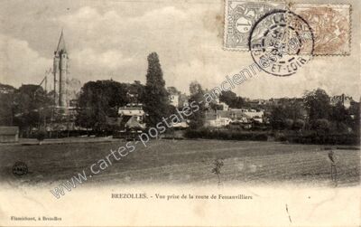 Carte postale ancienne Vue prise de la route de Fessanvilliers — Brezolles (Eure-et-Loir)