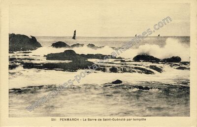 Carte postale ancienne La Barre de Saint-Guénolé par tempête — Penmarch (Finistère)