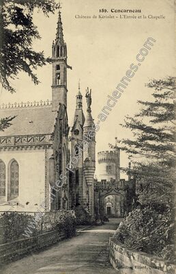 Carte postale ancienne Château de Kériolet - L'Entrée et la Chapelle — Concarneau (Finistère)