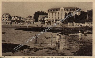Carte postale ancienne Hôtel de Cornouailles et la Plage — Concarneau (Finistère)