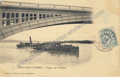 Carte postale ancienne Vapeur sur le Rhône — Pont-Saint-Esprit (Gard)