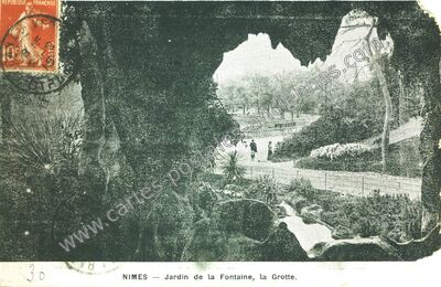 Carte postale ancienne Jardin de la Fontaine, la Grotte — Nîmes (Gard)
