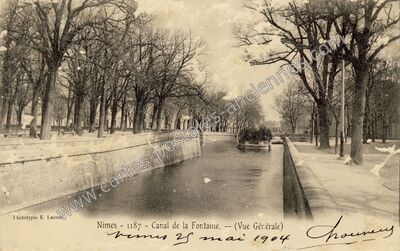 Carte postale ancienne Canal de la Fontaine. — (Vue Générale) — Nîmes (Gard)