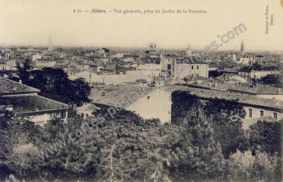 Carte postale ancienne Vue générale, prise du Jardin de la Fontaine — Nîmes (Gard)