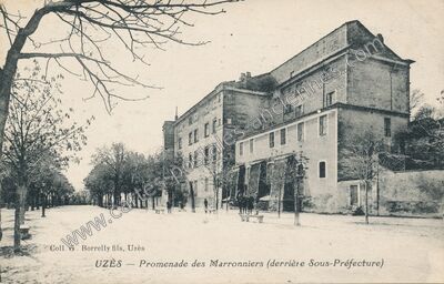 Carte postale ancienne Promenade des Marronniers (derrière Sous-Préfecture) — Uzès (Gard)