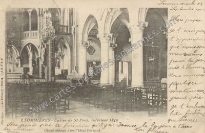 Carte postale ancienne Eglise de St-Pons, intérieur 1849 — Sommières (Gard)