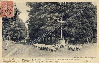 Carte postale ancienne Paysage du Berry — Carrefour de la Croix de Mission — Bagneux (Indre)