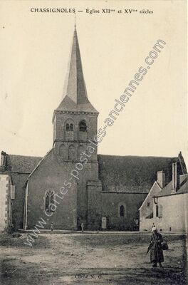 Carte postale ancienne Eglise XIIme et XVme siècles — Chassignolles (Indre)