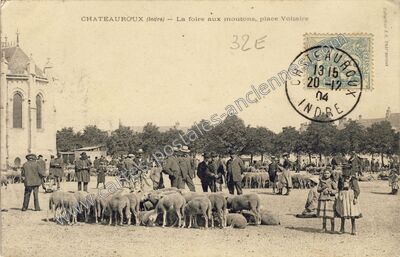 Carte postale ancienne La foire aux moutons, place Voltaire — Châteauroux (Indre)