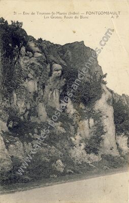 Carte postale ancienne Les Grottes, Route du Blanc — Fontgombault (Indre)