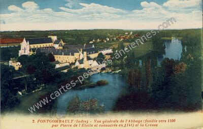 Carte postale ancienne Vue générale de l'Abbaye et la Creuse — Fontgombault (Indre)