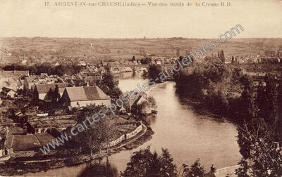 Carte postale ancienne Vue des bords de la Creuse R.D — Argenton-sur-Creuse (Indre)