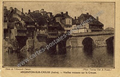 Carte postale ancienne Vieilles maisons sur la Creuse — Argenton-sur-Creuse (Indre)