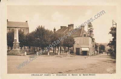 Carte postale ancienne Monument et Route de Saint-Benoit — Chaillac (Indre)