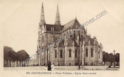 Carte postale ancienne Place Voltaire - Eglise Saint-André — Châteauroux (Indre)