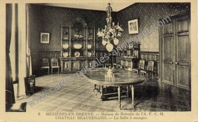 Carte postale ancienne Maison de Retraite de l'A. F. C. M. CHATEAU BEAUREGARD. — La Salle à manger — Mézières-en-Brenne (Indre)