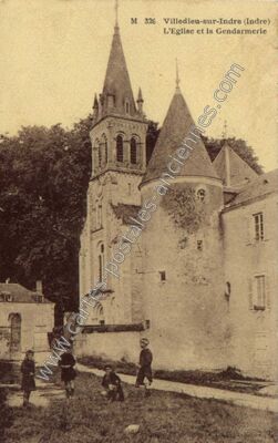 Carte postale ancienne L'Eglise et la Gendarmerie — Villedieu-sur-Indre (Indre)