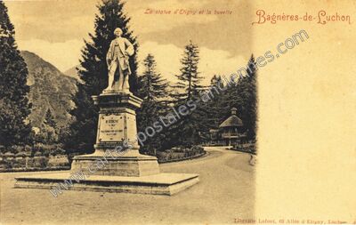 Carte postale ancienne La statue d'Etigny et la buvette — Bagnères-de-Luchon (Haute-Garonne)